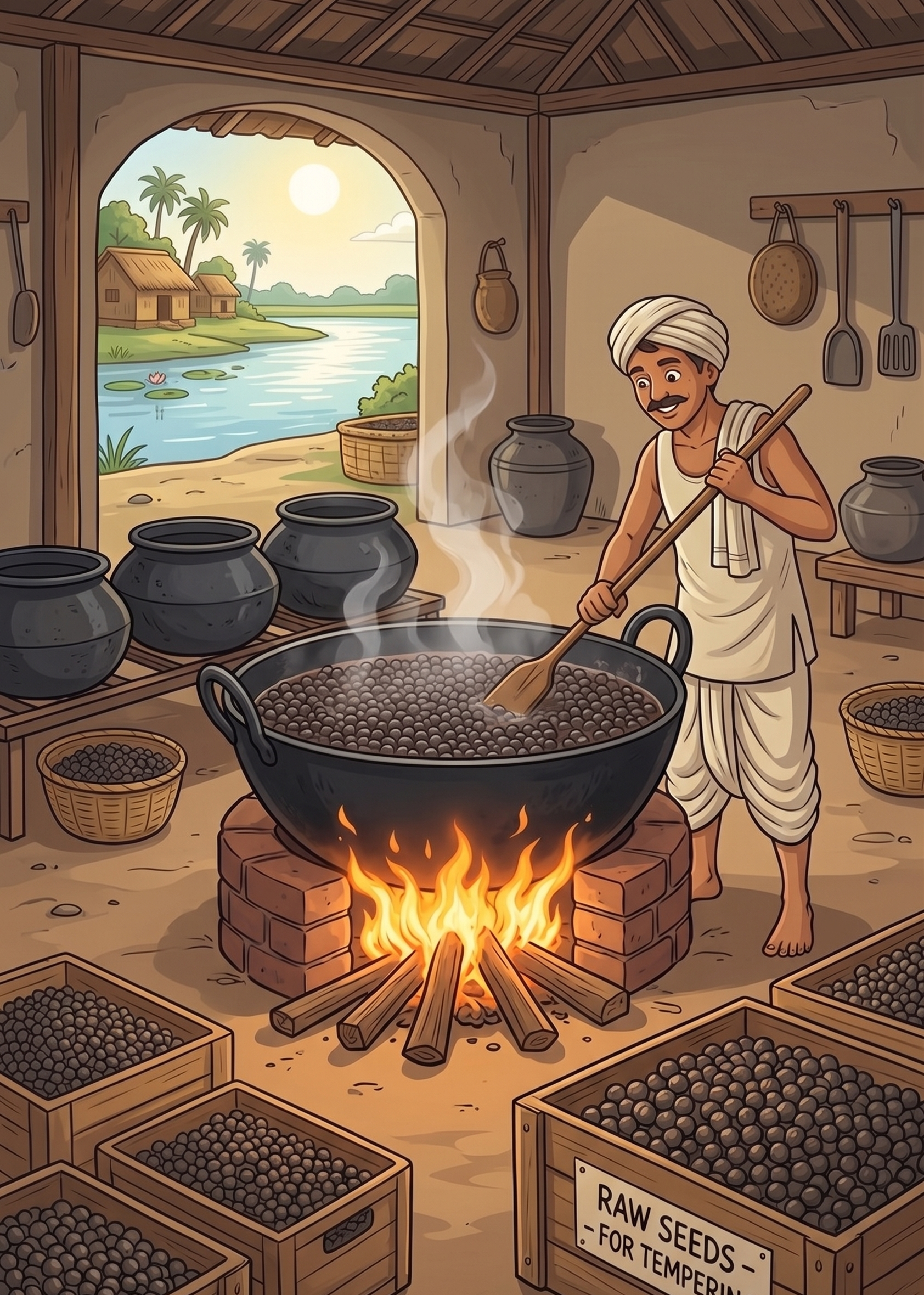 Boiling and tempering makhana seeds