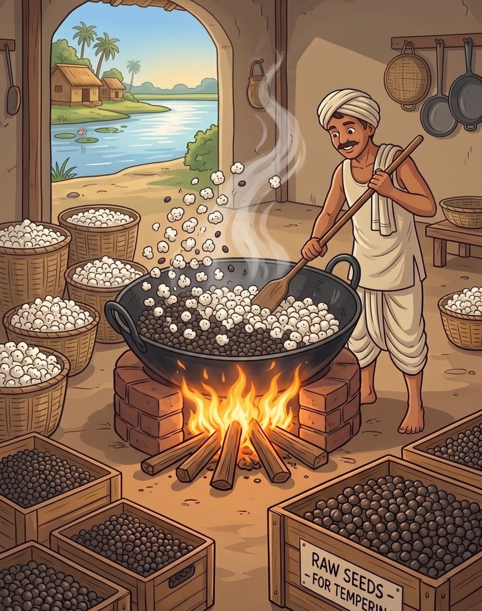 Popping makhana in a pan