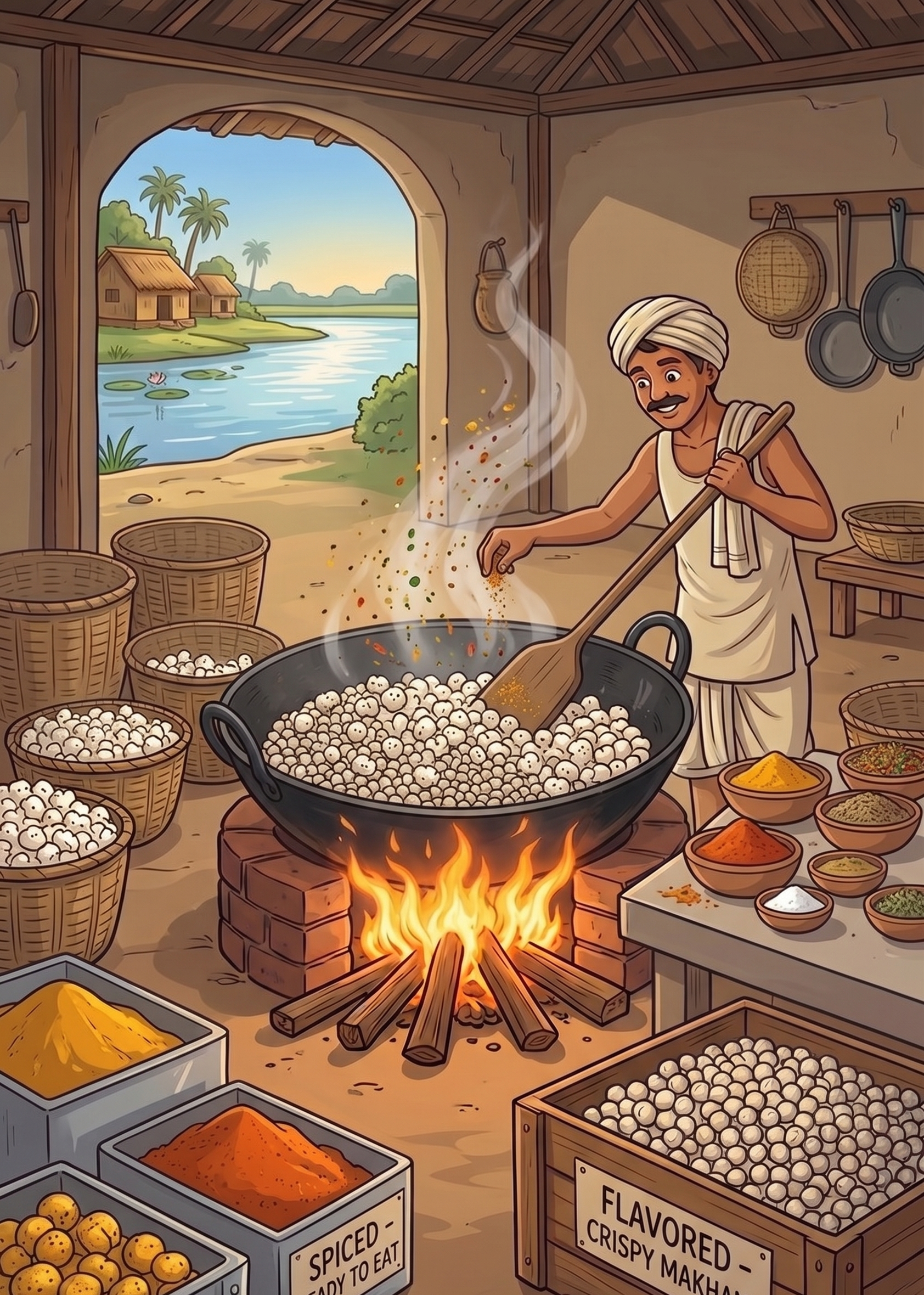 Roasting and flavoring makhana