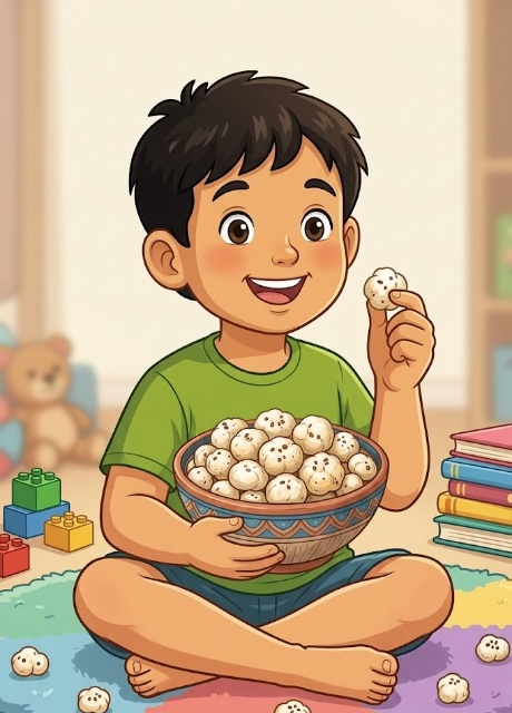 Child enjoying healthy makhana