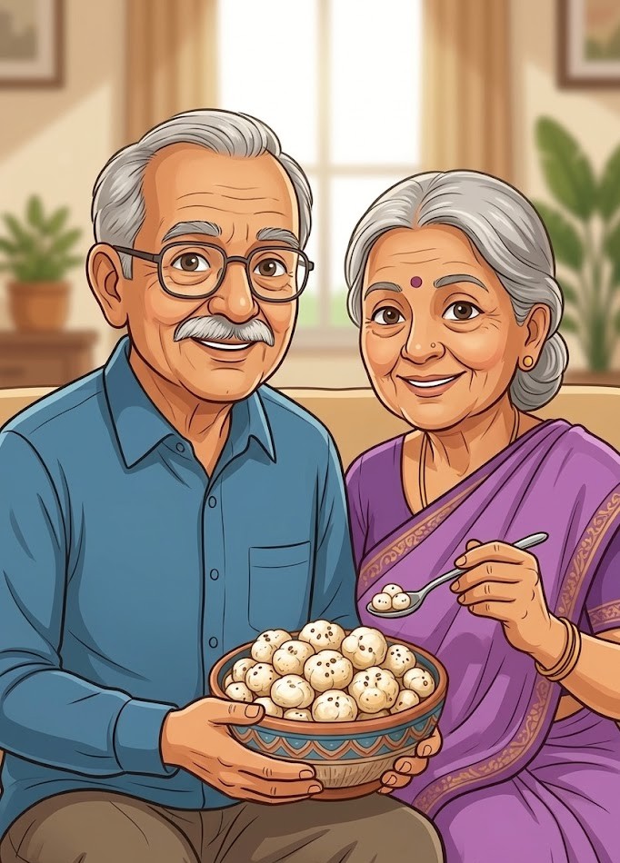 Seniors enjoying makhana